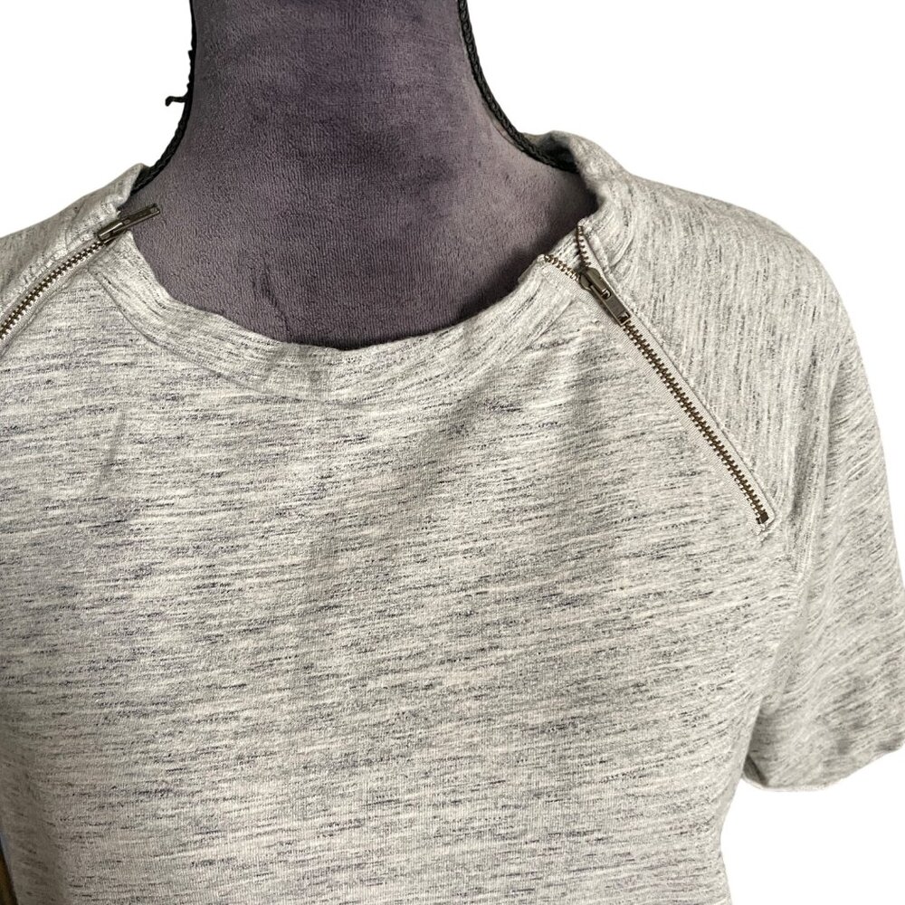 A Pea In The Pod Maternity Heather Gray Short Sleeve Top W/ Zipper Accents - Picture 2 of 5